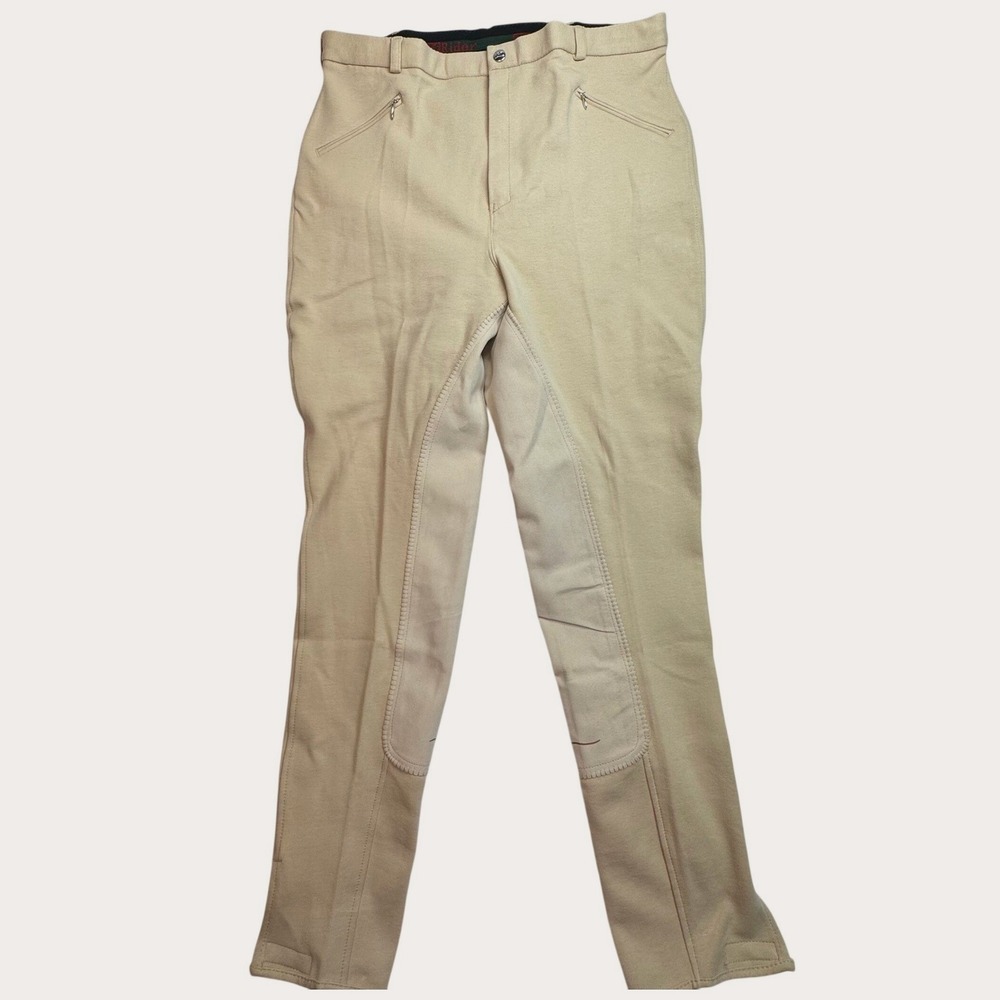 TuffRider Mens Full Seat Breeches Light Tan Cotton Lycra Size 36 Long Equestrian